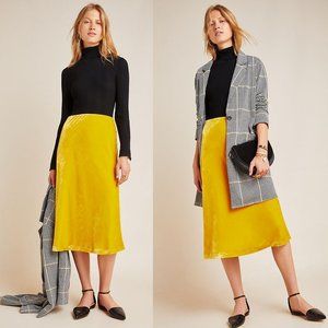NWT Anthropologie Kelly yellow velvet midi skirt